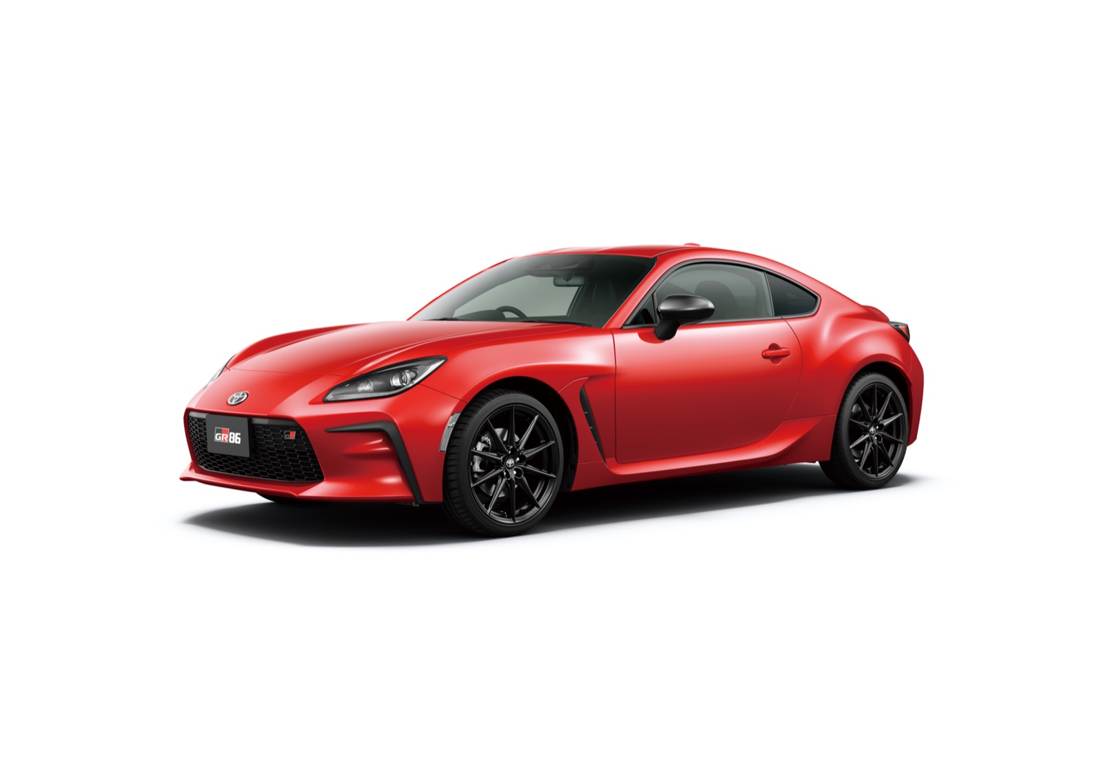 レッドのトヨタGR86改良モデルのフロントスタイル(スタジオ撮影)