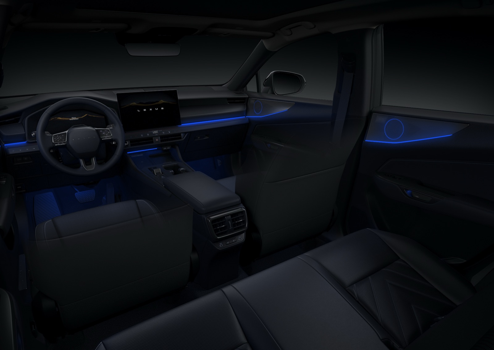 レクサス 新型NX センサリーコンシェルジュ INSPIRE 青い間接照明で演出された車内